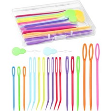 FIVEIZERO 43개 실 바늘 세트 다양한 구부러진 태피스트리 직조 다닝 뜨개질 큰 눈 뭉툭한 코바늘 키트용 스티치 마커 포함, Colorful 17PCS