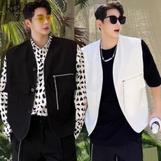RCLET 1+1 남성 조끼 여름 얇은 지퍼 카고 조끼 포켓 조끼 루즈핏 캐주얼 조끼
