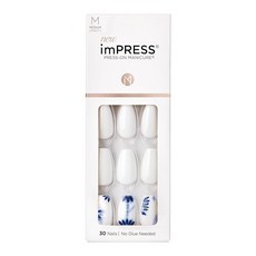 KISS imPRESS No Glue Mani 프레스 온 네일 디자인 'Tye Dye' 화이트 미디엄 사이즈 관 모양 못 30개 준비 패드 설명서한글이 아닐 수, 타이 다이