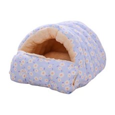 可愛小花寵物睡窩 洞穴式保暖狗窩 柔軟舒適寵物床墊 輕巧易攜帶寵物睡袋, 封閉型保暖貓窩-藍色M, 1個