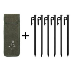 캠핑 지주핀 강철 텐트 고정 핀 텐트팩 타프 고정팩 튼튼한 캠핑핀 모래용 해변 잔디, 30cm 가방 + 30cm 블랙 지주핀 6 개
