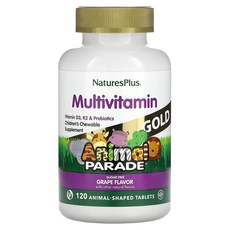 NaturesPlus Source of Life Animal Parade 골드 어린이용 츄어블 종합 비타민 및 미네랄 보충제 천연 포도향 동물 모양 정제 120정