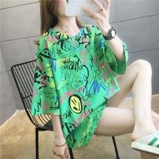 여성용 레터링 반팔 티셔츠 캐주얼 루즈핏 여름 반팔티 라운드 힙합 방송 댄스복 면티 세미크롭 스트릿 오버핏 박스 운동복 상의