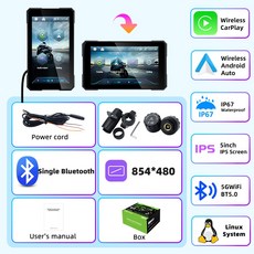 EKIY 5인치 오토바이 GPS 화면 회전식 카플레이 내비게이션 모니터 무선 안드로이드 오토, M15 with TPMS