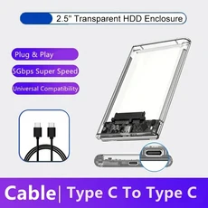 2.5인치 투명 모바일 외장 하드 드라이브 케이스 SATA to USB 3.0/Type C 박스 인클로저 5Gbps 공구 없이, 01 USB C-USB C