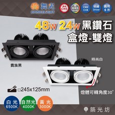 【築光坊】舞光LED 48W 24W 黑鑽石盒燈 黃光 自然光 白光 方形 四角 崁燈 高演色性 CREE晶片 明緯驅動, 1個, 24W 黑鑽石盒燈-雙燈【時尚白】,4000K 自然光