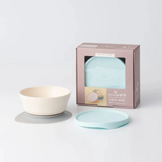 miniware FIRST BITES SET 寶寶餐具套裝 植物性材質含吸盤碗盤湯匙, 藍色, 1套