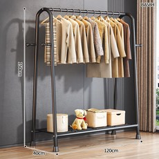 옷걸이 바닥형 침실 실내 옷걸이 수납선반 빨래걸이 옷걸이, 검정 120cm - 단층 두꺼운 19관