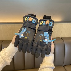 臺灣出貨 兒童滑雪手套冬季保暖加絨加厚可愛3D小恐龍男女防水防風五指騎行
