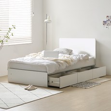 알파침대 프린 슬림 1단 수납침대+로우 슬림 포켓스프링 매트리스, 화이트