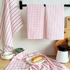 내추럴 체크 키친크로스 4P 세트 주방 패브릭, 1세트, 레드