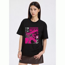 {국내 프린팅} 체인소맨 박시 빅 사이즈 순면 반팔 티셔츠 남여공용 캐릭터