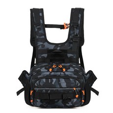 新款路亞腰包後背包 戶外運動 CS戰術胸包 迷彩 男 機車騎行 馬甲背包, 藍迷彩,均碼, 1個