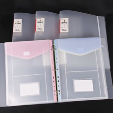 3공 투명 바인더 탈부착 찍찍이 파일치 시험지 파일 휴대용 다용도 수납 파우치, 1세트, 혼합색상(1개 껍데기 6개 서류봉투)