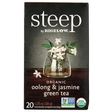 Steep 유기농 우롱 자스민 그린 20개입 박스 유기농 인증 글루텐 프리 코셔 차 호일 포장 백, 1.8g, 1개