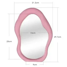 크리 에이 티브 불규칙한 거울 유럽 곡선 메이크업 드레싱 테이블 침실 장식품 홈 인테리어 장식 세면대, 1. 29x21cm, 02 Pink