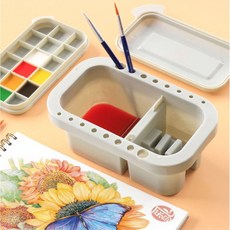 솔버 수채화 올인원 팔레트 붓꽂이 물통, 화이트