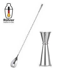 뤼러 304 스텐 칵테일 슬림 지거 계량컵 30ml/60ml + 바스푼 26cm 세트, 1세트, 304스텐