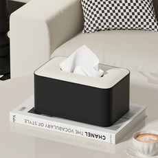 jacq 紙巾盒 臥室桌麵遙控器收納盒 抽紙盒, 黑白配色-大圓角紙巾盒,1