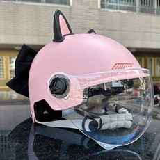 경량헬멧 배달 바이크 C 스쿠터 하이바 오토바이, 1개, 블랙 보우 검정 분홍 캣이어 3C 표준