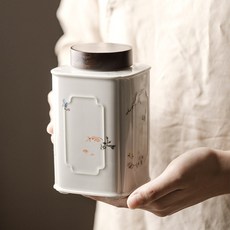 四方陶瓷茶葉罐 小碎花密封儲茶罐, 古青-小碎花, 1個