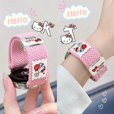 씨플 갤럭시 워치 8 7 6 5 4 스트랩 밴드 키티 산리오캐릭터 웨빙나일론울트라 5pro 스포츠 워치 여자 친구 선물, 블루투스, 40cm, 라이트핑크