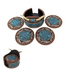 BestGiftEver 러스틱 사우스웨스턴 컵받침 세트: 인조 뿔 & 툴 가죽에서 영감을 받은 웨스턴 홈 데코 롯지 캐빈 - 카우보이 목장 테마 애호가를 위한 독특한 선물, 1개