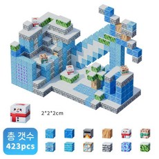 마인크래프트 자석블록 DIY 건축 세트 창의력 입체 조립 마크 퍼즐 세트, 프로스트/423개+15피규어
