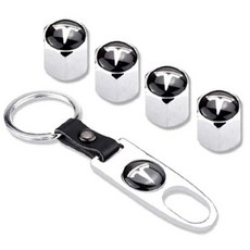 CoolKo 범용 자동차 휠 타이어 스템 에어 캡 커버 밸브 도난 방지 알루미늄 합금 가드 렌치 키체인 포함 테슬라 모델 X S 3 Y와 호환 280963, 실버