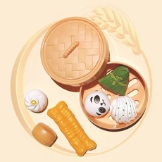 兒童仿真美食燒烤玩具 益智學習套裝, 蒸籠8件套A袋裝, 1套