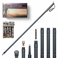 GoldPig 121.9cm(48인치) 모듈식 알루미늄 전술 하이킹 스틱 - 나침반 스크루 드라이버 및 호루라기가 있는 6피스 워킹 스틱 텅스텐 팁 트레일 여행 일상 산