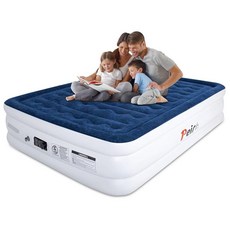 에어 매트리스 퀸 내장 펌프 45.7cm(18인치) 공기 주입식 매트리스 업그레이드 299.4kg(660파운드) 최대 지지 기둥 에어 베드 캠핑 호텔 가정 손님용 접이식, 에어 매트리스 퀸 내장 펌프, 45.7cm(18인치)