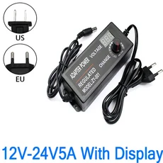 조절식 어댑터 전원 공급 장치 AC-DC 3V 5V 6V 9V 12V 1A 2A 3A 5A 범용 220V-12V 60W, 01 EU Plug, 09 12-24V5A WithDisplay