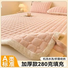 더블침대 포근함 두꺼운 따뜻한 밀크 벨벳 매트리스 토퍼 겨울용 플리스 소재 침대 시트 및 커버 가을용 보호대, 2)Jade pink