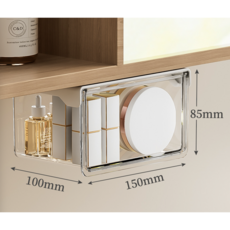 볼리오 공간 활용 투명 무타공 슬라이딩 화장품 수납 정리함, 1개, 투명 화이트