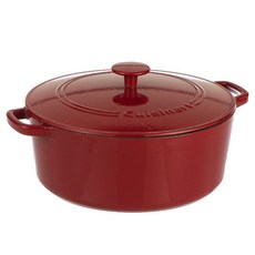 쿠진아트 셰프 클래식 에나멜드 캐스트 아이언 쿡웨어 라운드 캐서롤 리드 포함 양수냄비, Cardinal Red, 6.6L, 1개