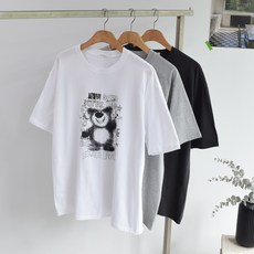 엠커밍 남녀공용 티셔츠 그라데이션 베어 면 반팔티