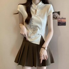 해피유통 스퀘어넥 플레어 반팔 블라우스 여성 여름
