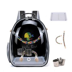 통기성 좋은 휴대용 앵무새 새 이동장 여행용 배낭형 야외 산책용 조류 케이지 백팩, 1개, 블랙 이중 스탠드 로프 컵 포함