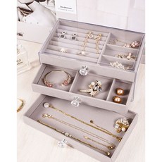 ONES 3단 투명아크릴 벨벳 악세사리 주얼리 보관함, 연그레이, 1개