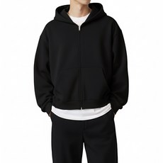 마제클로 오버핏 헤비웨이트 세미크롭 후드집업 투웨이지퍼