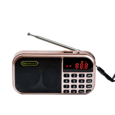 金正NONTAUS® 便攜式收音機，大按鍵設計，高靈敏度天線，支援USB/TF卡播放, 金色, 【套餐四】 標配+8G空卡送讀卡器