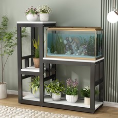 盆栽架 移動花架子 置物架 魚缸架多層組合魚缸底座底櫃家用金屬承重水簇箱底架魚缸櫃魚缸架, 1個, 黑架 黑色【高低組合升級款】,65x35x70cm 總長95總高110