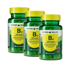 스프링밸리 설하정 비타민B12 500mcg 체리맛 로렌지 사탕 Spring Valley Sublingual Vitamin B12, 3개, 200정