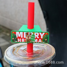 臺灣熱賣爆款一次性奶茶杯萬聖節聖誕節主題咖啡杯擺攤網紅適用南瓜蝙蝠吸管外賣套裝, 聖誕小鹿吸管牌100張, 1個