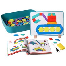 [KC인증 브레인키즐] 자석 도형 패턴블록225P 활동북포함/유아 자석 완구 탱그램 자석블록, 1세트, 225피스