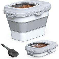 TIOVERY 개 사료 보관 용기 소형 10-13파운드 접이식 밀폐형 투명 플립탑 및 애완동물 스쿱 고양이 새용 통 기타 반려동물 회색, Grey, Small