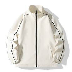 休閒三防面料夾克套裝 時尚百搭長款運動保暖外套, M 建議體重（42.5-55 公斤）, 象牙白上衣