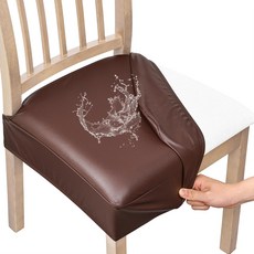 다이닝 룸 의자용 스미리 방수 푸 가죽 시트 커버 4종 세트 스트레치 핏 탈착식 세탁 가능 주방 의자 슬립 프로텍터 후면 없음 커피, Set of 2, Light Green