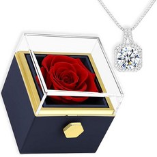 다이아몬드의 사랑이 담긴 보존된 진짜 장미 회전 상자 목걸이 - 영원한 꽃 장미 꽃 로맨틱 선물 엄마 아내 여자친구 딸을 위한 발렌타인 데이 크리스마스 생일 기념일, 08 - 젬스톤 블루
